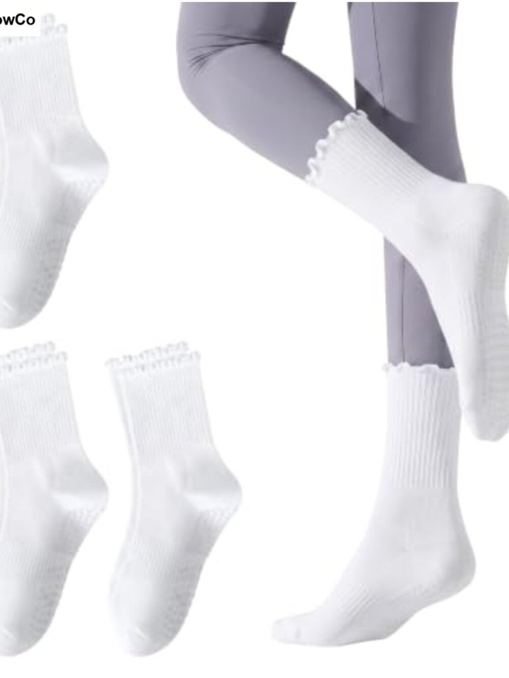 Grip Socks for Women Cotton Non Slip Yoga Pilates Ruffled Cuff